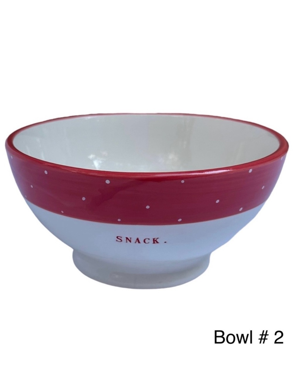 Rae Dunn SNACK Bowl Red White Polka Dot Christmas Valentine’s Day NWT 2017 OG